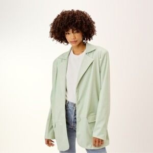 For Love & Lemons Green Faux Leather Talia Boyfriend Blazer Size Medium‎